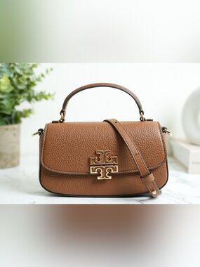 Tory Burch Cognac Pebbled Leather Top-Handle Satchel